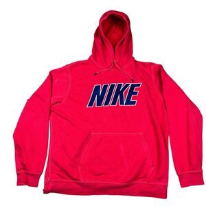 VTG 90s NIKE Blue Tag Men's Red w/Blue Mesh Big Spell Out Pull Over Hoodie XL